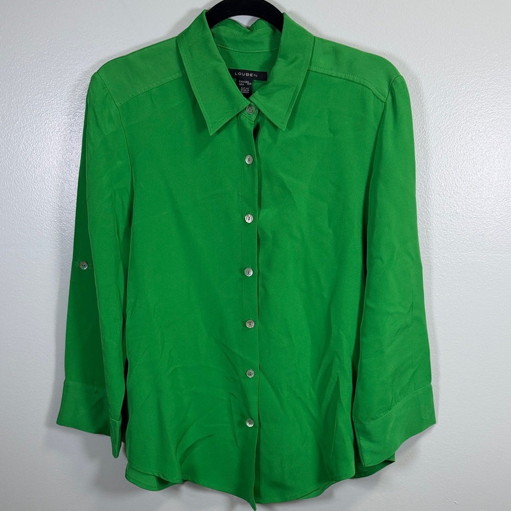Louben Vibrant Kelly Green Button-Down Shirt Sz Medium